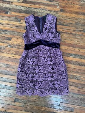 Anna Sui Lavender Lace Mini Dress with Velvet Waistband